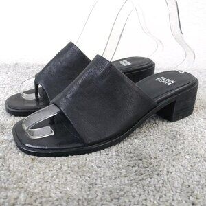 Eileen Fisher Edge Slide Thong Sandal Womens 6 Shoes Black Leather Slip On Heel